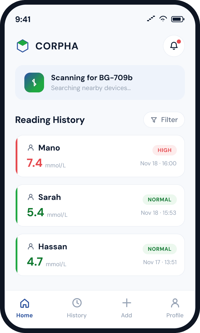 Corpha app reading history